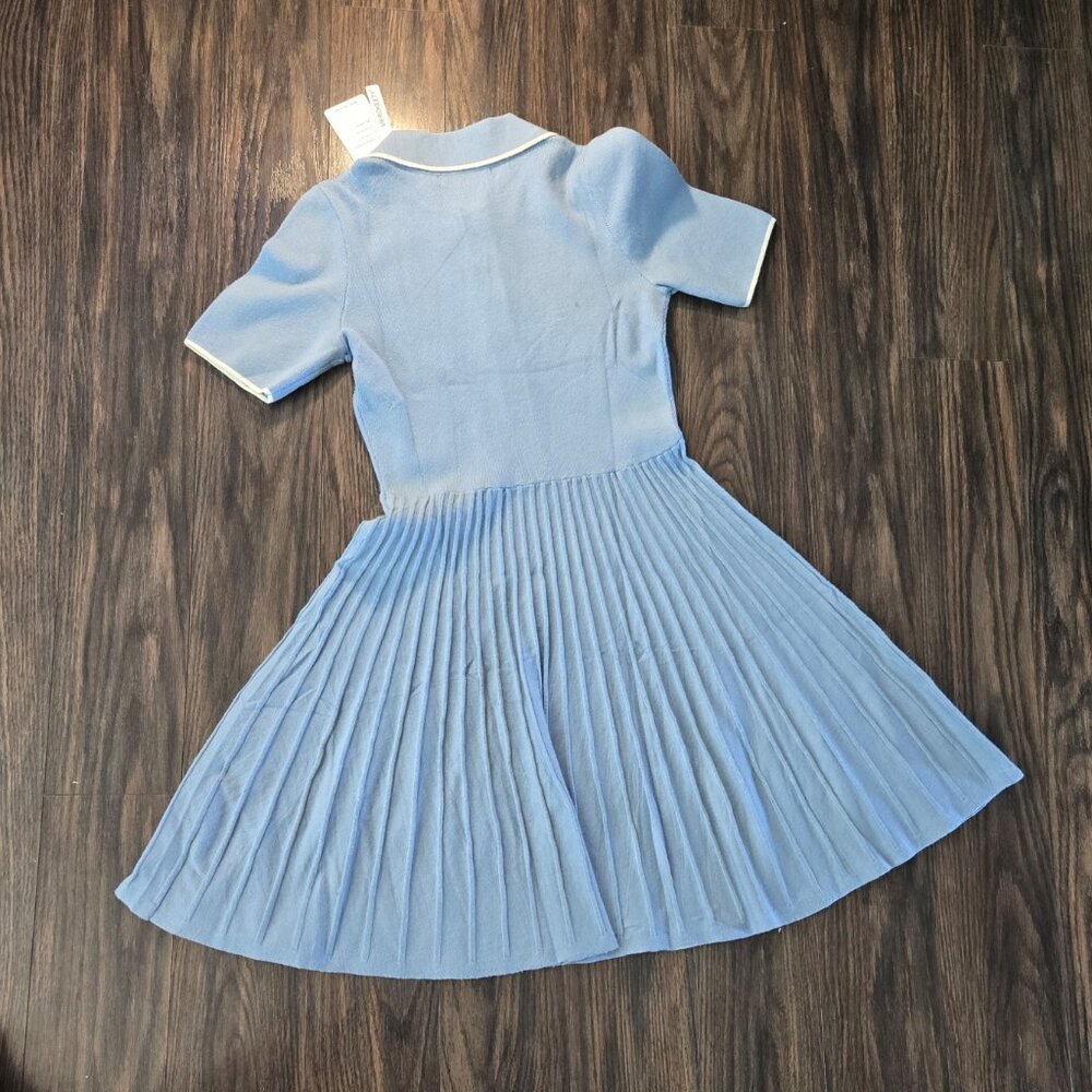 MEROKEETY Preppy Style Light Blue Fit & Flare Sweater Dress NWT/SIZE S - Picture 2 of 4